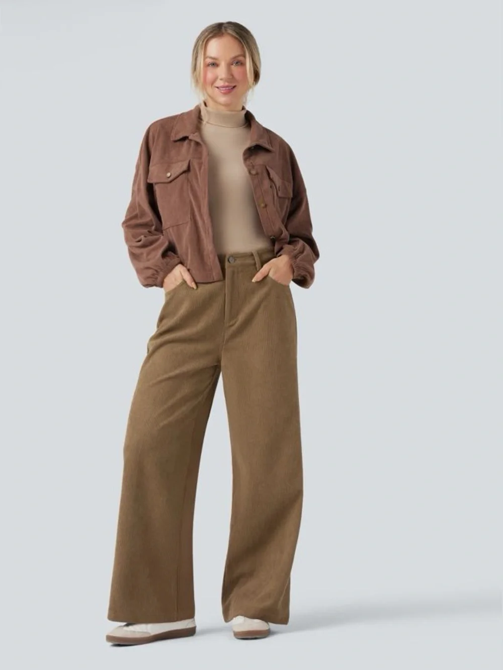 Halara High Waisted Corduroy Casual Baggy Pants with Pockets Size Medium Regular
